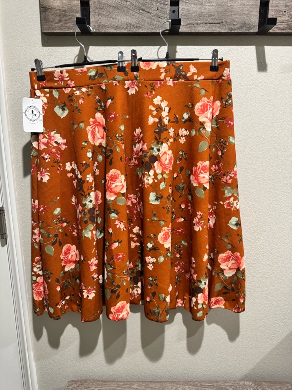 NWT Plus Size Burnt Orange Floral A-Line Skirt - Picture 2 of 5
